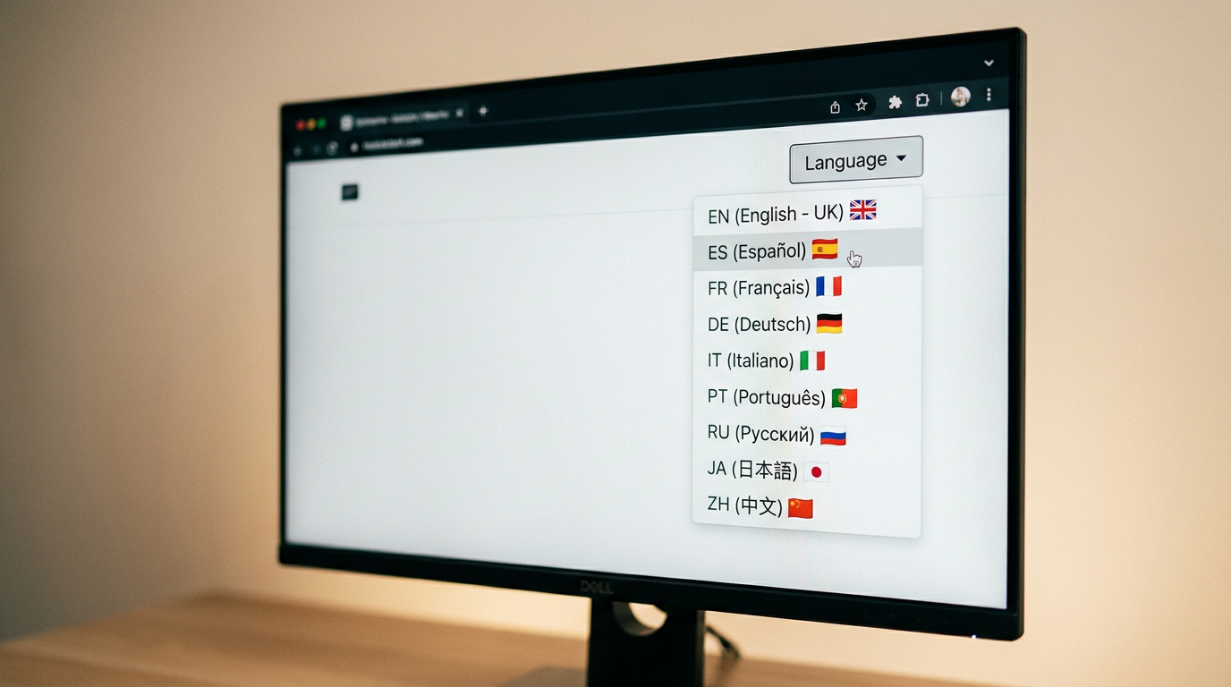 Web sitesi çoklu dil seçeneği eklemeyi gösteren dil menüsü ekran görüntüsü