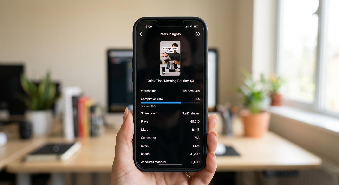 Instagram algoritması 2026 ve Reels erişimini artırma yollarını yansıtan izlenme istatistiği ekranı