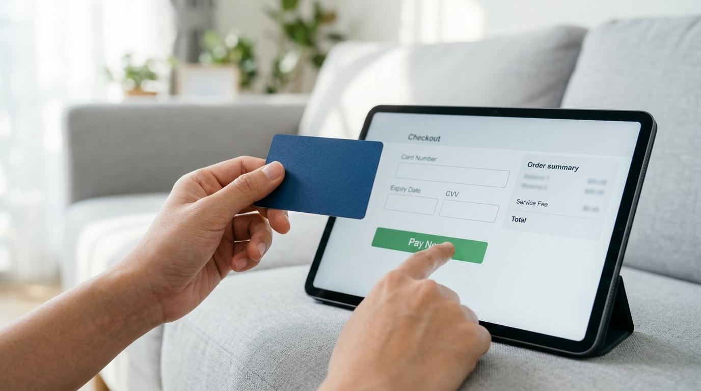 iyzico mu PayTR mi karşılaştırması için tablette online ödeme sayfasına kart bilgisi giren müşteri