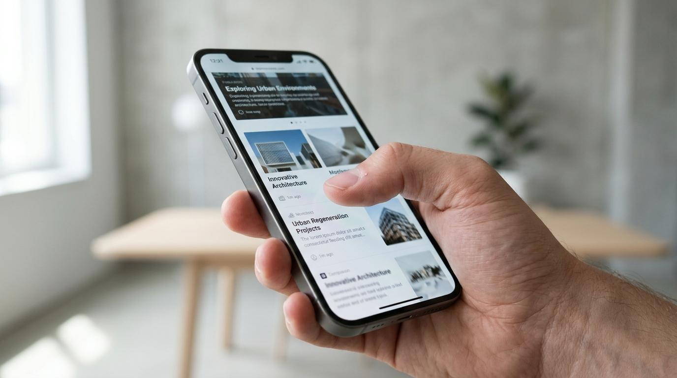 Tek sayfa mı çok sayfa mı karşılaştırması için telefonda uzun bir web sayfasını kaydıran başparmak