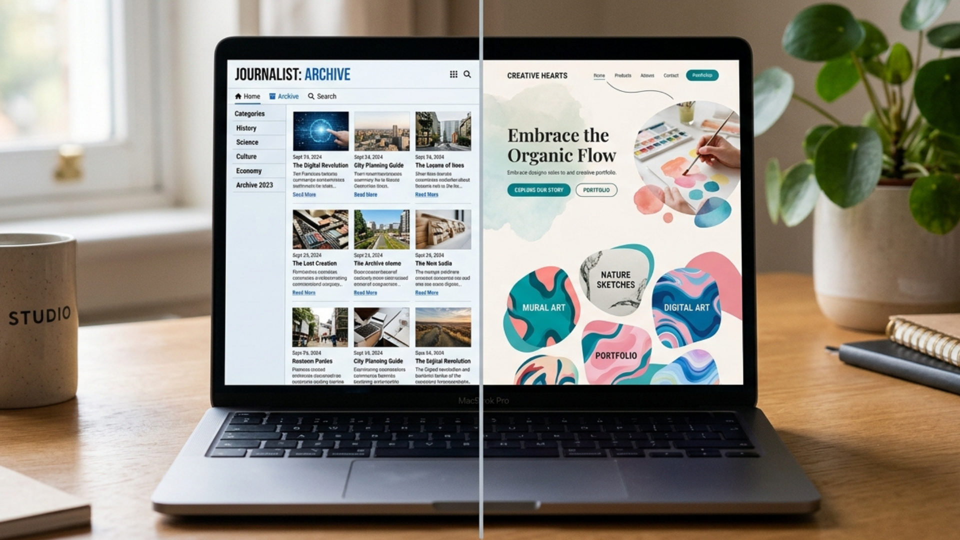 Web tasarım trendleri 2026 kapsamında klasik grid düzeni ile organik tasarımı karşılaştıran ekran görüntüsü