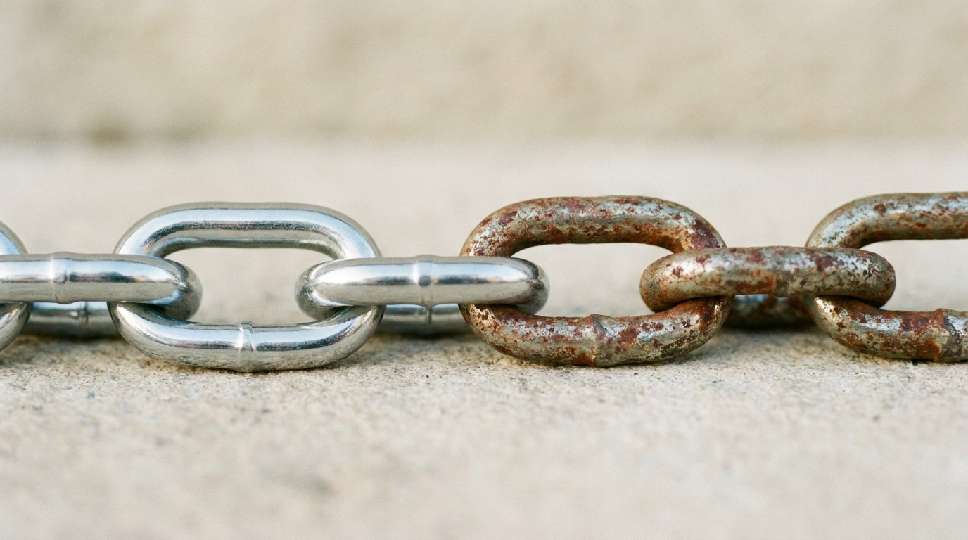 İçerik pazarlamasında backlink stratejisi nasıl kurulur konusunu simgeleyen, parlak ve eski halkalardan oluşan zincir görseli