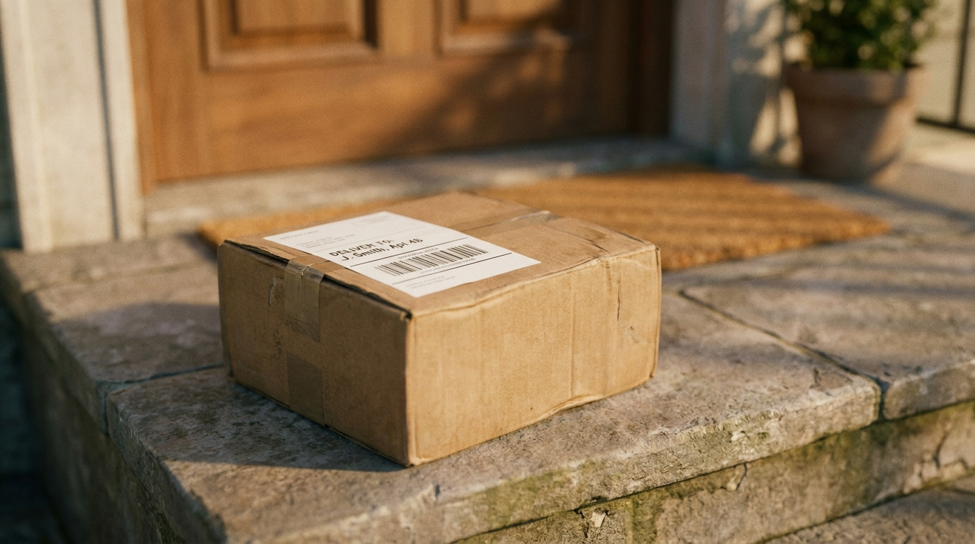 E-ticaret kargo ve teslimat süreci sonunda kapı önüne bırakılan paket